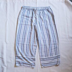Casa Cabana XXL Plus linen blend white & blue stripe pants coastal wide leg